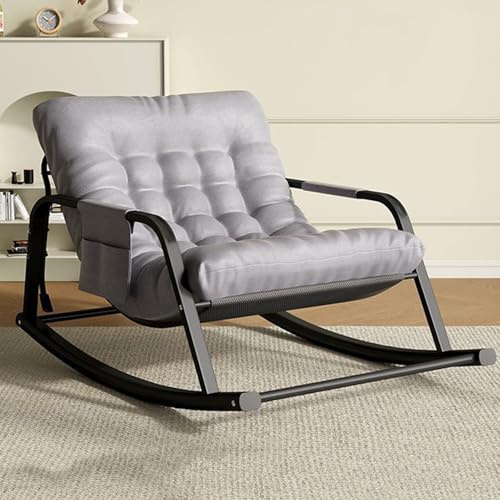 Large Rocking Chair for Indoors and Outdoors,Ergonomic Swing Chair for the Living Room with Upholstered,Capacity to 250 Kg,Metal Relaxation Chair for the Garden, Balcony,Grey