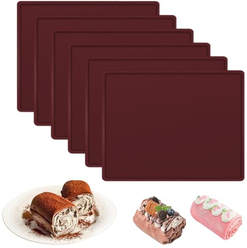 6 Piezas Estera de Rollo de Pastel con Borde, Alfombrillas Hornear Tapete Pastel de Rollo Suizo Cuadradas Antiadherente y Reutilizable, para Horno, Deshidratador, Repostería, Sushi y Caramelos