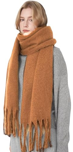 bhb Flauschiger Mohair-Optik Damenschal, Deckenschal – Weicher Oversize Schal aus Wolle mit Quasten, warm, elegant, übergroß, klobig, Winteraccessoire