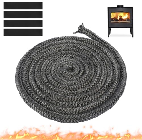 Oaioya Ø10 mm x 3 m Cuerda de Sellado de Fibra de Vidri con Inclusión de 4 Parches Adhesivos para Juntas de Estufa de Leña y Chimenea de Alta Resistencia para Instalación Rápida y Máxima Estanqueidad