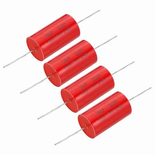 sourcing map Condensatore divisore di frequenza da 10 uf, 4 pezzi, 250 V rosso assiale audio altoparlante crossover MKP Film condensatore