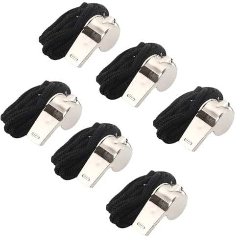 FrostyFlair Acero Inoxidable Silbato, 6 Unidades Silbato de Árbitro & Silbato Deportivo, Silbato Sonoro con Cuerda para Entrenadores, Árbitros & Entrenamiento de Perros