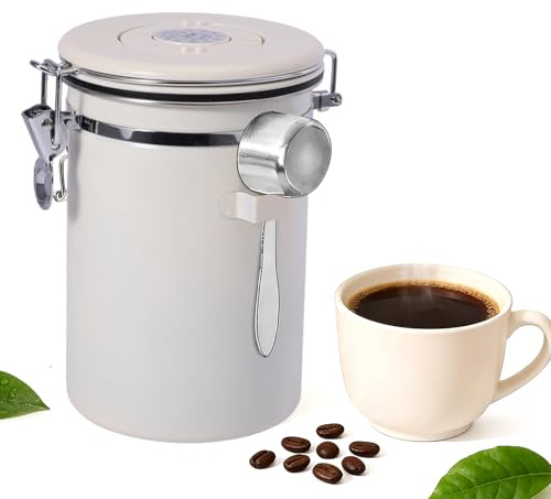 Vexnaro 1.8 L Bote Café HerméTico, Caja de Almacenamiento de Alimentos, 304 Contenedor de Café de Acero Inoxidable, con Seguimiento de Fecha y Cuchara, para Harina, Granos