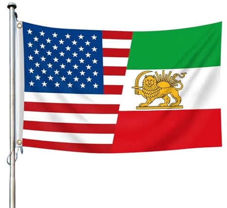 US And Ancien Iran Drapeau Amitié, Amitié USA Drapeau Iranien Lions, Résistant UV Décoloration Drapeaux Iranien Historique Avec Lions Soleil, Double Coutures Persan Iran Drapeaux Li-on Soleil Bannière