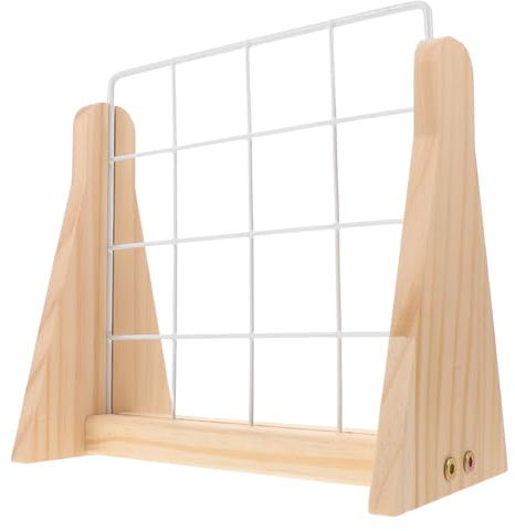 jojofuny Expositor con Base de Madera y Panel de Rejilla Metálica para Fotos y Joyas, Organizador Doble Cara Minimalista para Uso en Hogar y Comercio