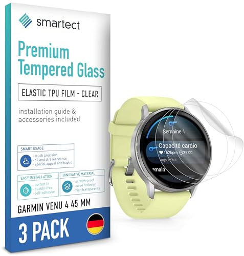 smartect TPU Skärmskydd 3 Stycken för Garmin Venu 4 45 mm | Screen Protector Anti-Repor, Skyddsfilm Ultra-transparent, Bubbelfri, Anti-Fingeravtryck, Skalvänlig