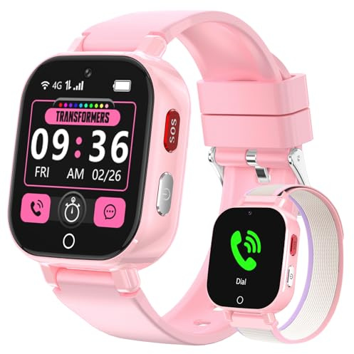 Transformers 4G Kids Smart Watch with GPS Tracker for Boys Girls Two Way Call Video Chat SOS IP68 Waterproof Pedometer Gift for Child 4-12 Year Olds