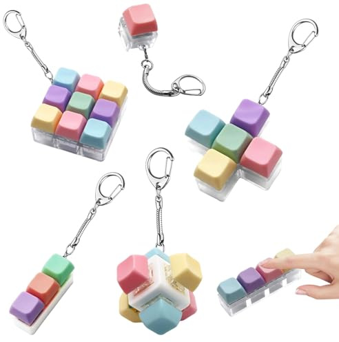 6Pcs Keyboard Fidget Toys, Portable Fidget Keyboard, Clicky Fidget Keyrings with Keychain, Multi-style Keyboard Fidgets for Stress Relief & Focus, Anxiety Stress Relief Toys for Adults