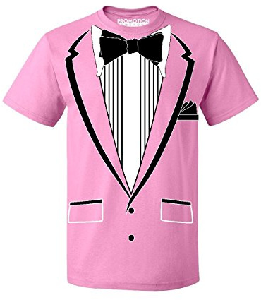 Promotion & Beyond Tuxedo (Black) with Pocket Square Ceremony Men's T-Shirt, M, Azalea Pink