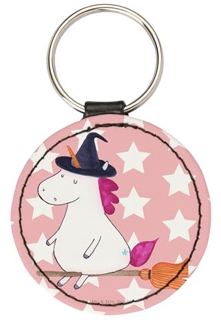 Mr. & Mrs. Panda Rund Schlüsselanhänger Einhorn Hexe - Geschenk, Frau, Engel, Taschenanhänger, Unicorn, Glücksbringer, Schutzengel, Einhörner,