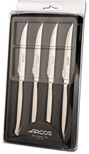 Arcos Serie Cuchillos de Mesa - Juego 4 uds Cuchillo Chuletero - Hoja Serrada de Acero Inoxidable de 110 mm - Cuchillo Monoblock Acero Inoxidable Color plata (4 UDS)
