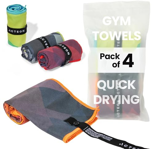 Acteon Microfiber Gym Towels 4 Pack – Quick Dry, Odor Resistant, Super Absorbent Workout Towel for Gym, Yoga, Running and Travel – 16 x 30.5 Inch