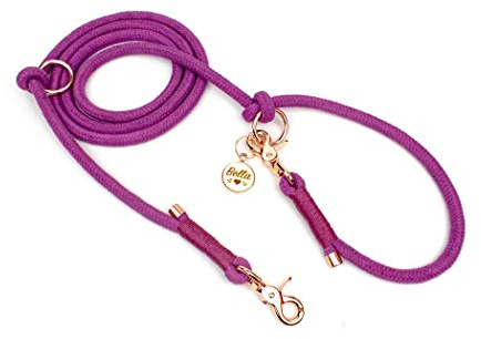 Hundeleine mit Rosegold Scheren-Karabiner | weich, verstellbar, vegan, mit edlen Endkappen | kleine & große Hunde | 1,8 m, 2,5 m, 3 m | Himbeere-Pink