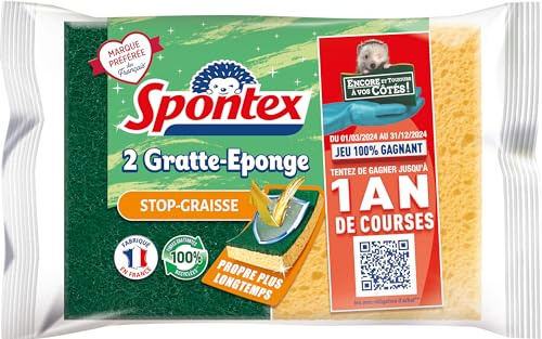 SPONTEX – Rascador de Esponja de Grasa + – 4 esponjas rasadoras Verdes con protección antigrasa