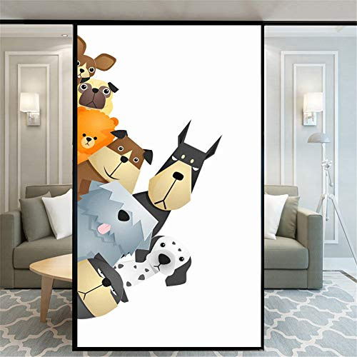Xijier Fensterfolie ohne Kleber, dekorativ, Sichtschutz, freches Haustier, Hunde-Muster, für Glastür, Fenster, Aufkleber, für Zuhause, Büro, 40 x 60 cm
