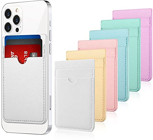 6 Tarjeteros de Teléfono Bolsillo Adhesivo de Tarjeta de Móvil de Cuero PU, Cartera de Tarjeta de Crédito de Identificación Bolsa Compatible con Mayoría de Teléfonos (Color Mezclado)