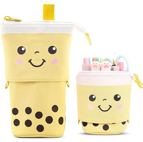 Federmäppchen Mäppchen Cartoon Bleistifthalter Süßer Mäppchen Kosmetiktasche Organisator Stehbleistiftbeutel Tasche Schreibwarenetui Geschenk für Schülerin Teenager Mädchen Erwachsenenschulbüro (Gelb)