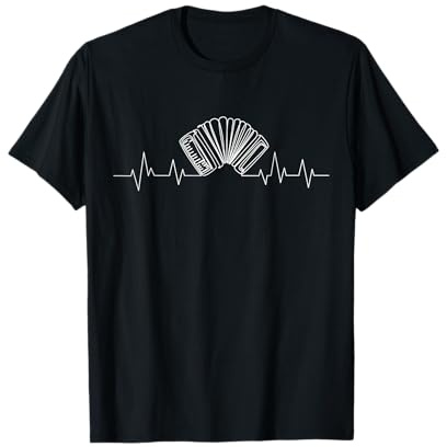 Ziehharmonika Akkordeon Handharmonika Geschenkidee T-Shirt Musicien Accordéon Cadeau Homme Adulte Noir Small Regular Casual Music Cœur (battement) T-shirt à col rond et manches courtes