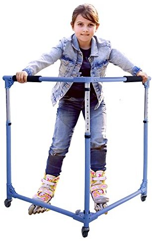 GanFindX Folding Skater Aid for Kids Roller Skating, Adjustable Height Roller Skate Trainer for Kids Toddler Training Walker (Denim Blue)