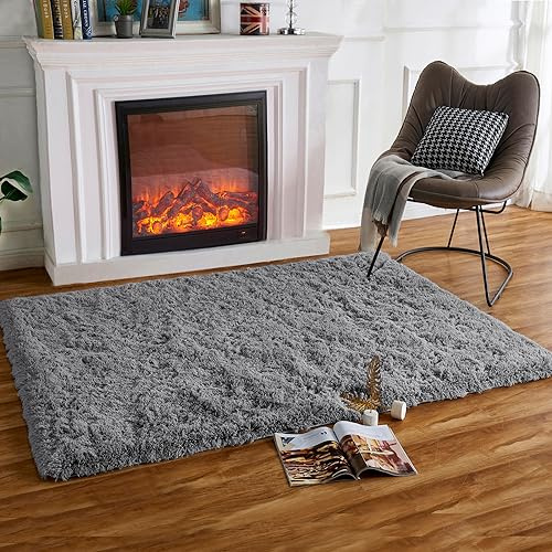 HARESLE Grau Weich Bettvorleger 140x200cm Shaggy Teppiche für Schlafzimmer | Flauschig, Hochflor 4-5 cm, Hochwertiger Schwamm, für Wohnzimmer, Lounge, Kinderzimmer, Babyzimmer