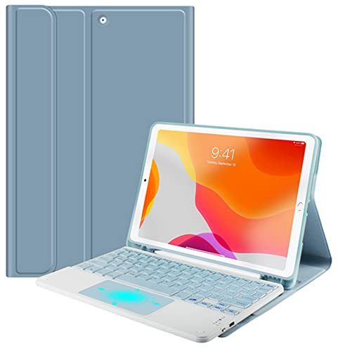 QYiiD Funda con Touchpad Teclado iPad Mini 5 (5º 2019), iPad Mini 4, Mini 3, Mini 2 y 1, Funda con Teclado Trackpad Español Ñ Bluetooth Extraíble Recargable, Azul