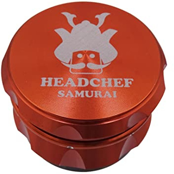 Headchef Samurai Metal Herb Grinder with Sifter Scraper – 4 Piece Grinder, 55mm (Orange)