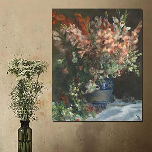 Gladiolen in einer Vase Renoir Pierre Auguste Renoir Leinwanddruck Wohnzimmer Dekoration Moderne Kunst Ölgemälde 50x75cm Rahmenlos