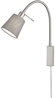 meineWunschleuchte 2in1 Wandleuchte & Bettleuchte - Schwanenhalslampe mit Lampenschirm Leinen Grau