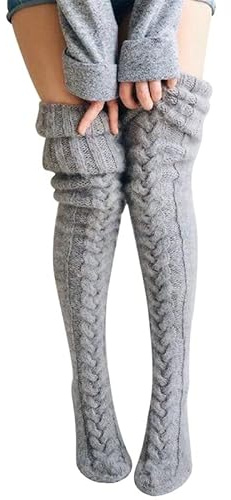 BFACCIA Calcetines Largos Hasta la Rodilla Mujer Cable Cálido de Punto de Lana Medias de Muslo Calcetin Altos y Esponjosos Otoño Invierno Moda Botas Color Sólido