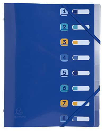 Exacompta 56212E Premium Ordnungsmappe BeeBlue aus recyceltem Kunststoff mit 8 Fächern und 2 Gummizügen für DIN A4 Blauer Engel zertifiziert Blau