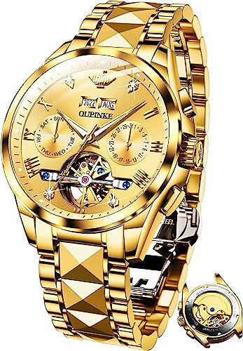 OUPINKE Herrenuhren Automatik Mechanisch Selbstaufzug Skelett Luxus Saphirkristall Diamant Wolframstahl Wasserdicht Business Kleid Uhren Geschenke