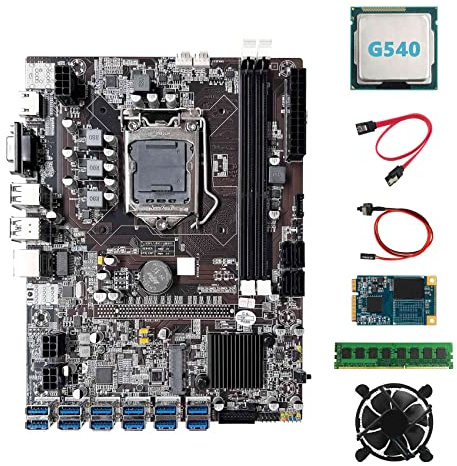 Lodokdre B75 ETH Carte mère minière 12XPCIE vers USB+G540 CPU+DDR3 4 Go RAM + 64 G SSD + ventilateur + câble + câble Switch LGA1155 Carte mère
