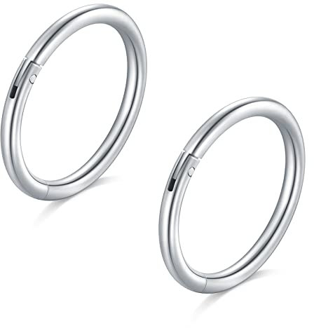 Longita 2 Stück Nasenpiercing Ring, 316L Chirurgenstahl Nasenring, 18G Septum Clicker Ring, Helix Conch Knorpel Tragus Piercing Ohr Innendurchmesser 8MM Silber