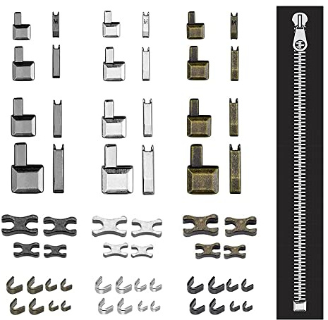 DOUSELLA Kit de 60 Accesorios de Cremallera de Metal: Reparación de Cremalleras para Vaqueros Chaqueta, Sastres y Manualidades