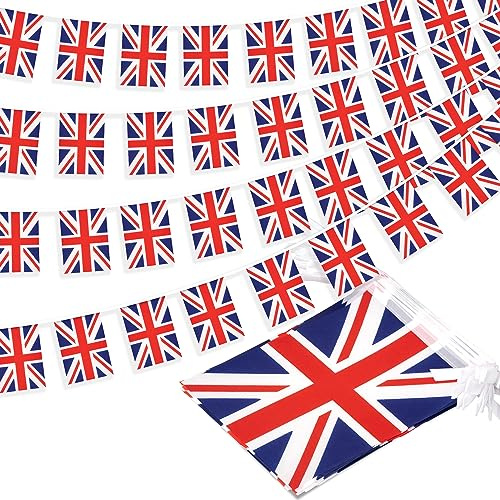 United Kingdom Union Jack String Flag Britain Pennant Banner, Small Mini UK British Flags English Bunting Banner, National Country Decoration for School, Party, Sports Events, 33 Feet 30 Flags