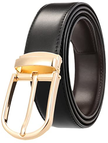 keusyoi Herren Wendegürtel Rindsleder Schnalle Gürtel Herren Echtleder Gürtel Männlich Business Gürtel, gold, 115 cm