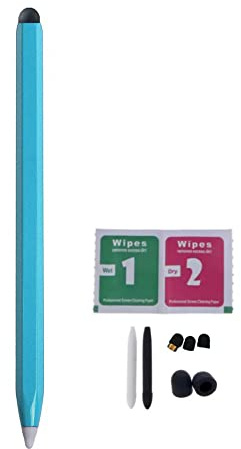 Lápiz capacitivo universal para todas las pantallas táctiles para tabletas o smartphones, punta de fibra 2 en 1 y punta de silicona, bolígrafo doble puntero para dibujar y escribir (azul)