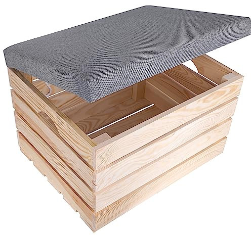 Creative Deco Cassapanca, Panca Contenitore Imbottita Con Seduta in Legno Naturale | 50x40x35cm | Pouf Con Vano Portaoggetti per Cuscini e Giocattoli