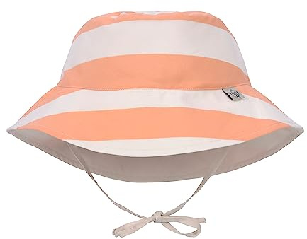 LÄSSIG Baby Kinder Sonnenhut Strandhut Sommerhut Sonnenschutz Kinderhut Babymütze wendbar atmungsaktiv UV-Schutz 80/Sun Protection Bucket Hat Block Stripes Milky/Peach, 07-18 Monate, Größe: 46/49