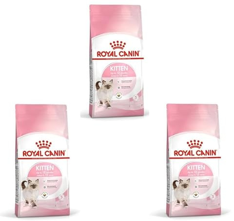 Kitten | Torrfoder för kattungar | 3 x 400 g | 2:a tillväxtfas | Royal Canin | Komplett kattungemat | Upp till 12 månader | Med DHA och vitamin E och C | Förpackning med 3