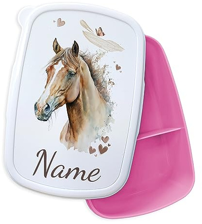 GRAZDesign Brotdose Pferd mit Namen personalisiert, Lunchbox Kinder mit Fächern, auslaufsicher und BPA-frei, Pferdemädchen Geschenk für Mädchen