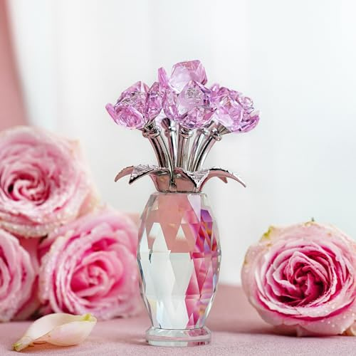 Rosa Kristallrose – Briefbeschwerer & Sammlerstück für Tischdeko | Kristallrose aus Glas, handgefertigt, rosa. Ornament & Briefbeschwerer für Wohnzimmer, Büro, Vitrine. Geschenk für Damen.
