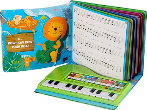 Funkey Leuchttasten Keyboard für Kinder und Kleinkinder ab 3 Jahren – Bebildertes Musikbuch zum Mitsingen und Mitspielen mit 10 Liedern und 10 Sounds – Musik Spielzeug Instrument