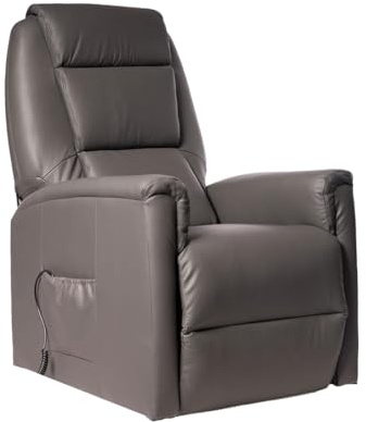 POLTRONE ITALIA Rebecca 2 Motoren, Leder, elektrischer Sessel, ausziehbar, 2 Räder, Sitz aus Mikrofedern, Sessel für Senioren, Relaxsessel Grau