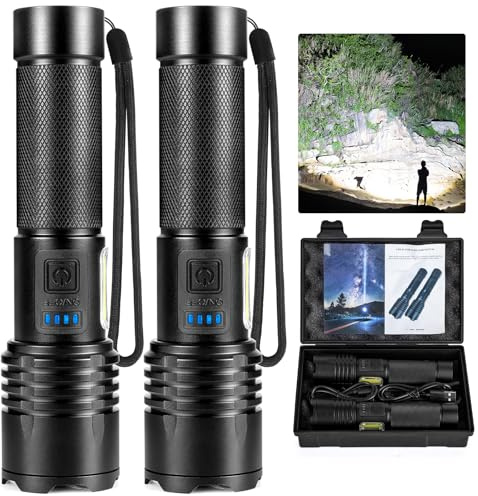 BERCOL Flashlights High Lumens Rechargeable, 90000 Lumens Super Bright Led Flashlight, 7 Modes Brightest Powerful Flash Light with COB Light, IPX6 Waterproof Handheld Flashlights for Camping Home