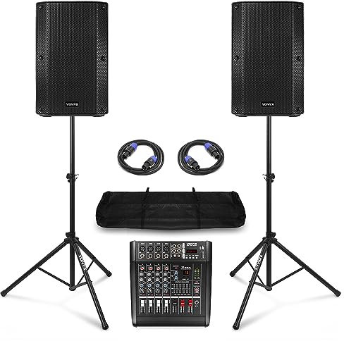 VONYX PA System for Band - Complete Live Band PA System with VSA10P Passive Speakers, AM5A Powered Mixer Amplifier, Speaker Stands & Cables for Small to Medium Venues and Performances