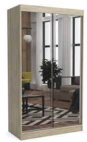 Brent - Kleiderschrank mit Spiegel Dave, 100cm Breit, Schlafzimmerschrank mit 1 Kleiderstange und Einlegeböden für Kleidung, Kleiderschrank Sonoma Eiche