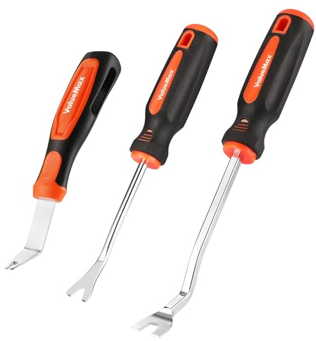 VALUEMAX 3Pcs Trim Removal Tool and Staple Remover Set, Heavy Duty Pry Tool Clip Removal Tool Staple Puller, Upholstery Tools for Removing Staples, Tacks, Auto Clip Fasteners, Door Panel, Dashboard