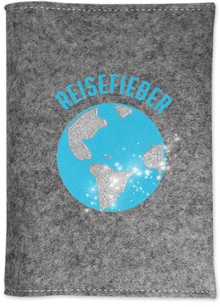 Goldi-Design Reisepasshülle Reisefieber blau für EIN bis Vier Reisepässe Kredit- und Krankenkassenkartenfach inkl. Platz für Reisedokumente aus Wollfilz (Reisefieber, Blau grau)