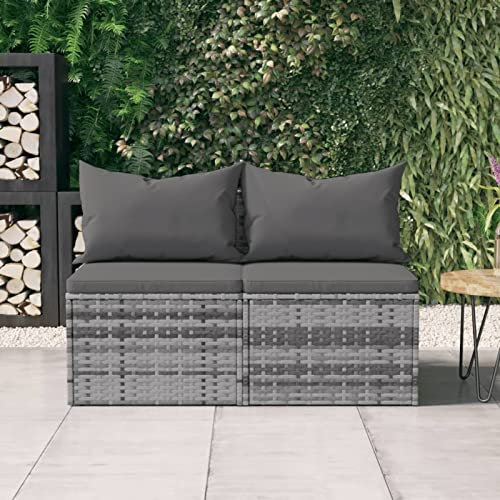 Gecheer 2 Stk. Garten Mittelsofas, Modular Gartenmöbel, Gartensofa Gartensessel Sofa-Garnitur Gartenmöbel Sofa Loungesofa Gartenset, Sofa Lounge Sessel für Garten Terrasse, mit Kissen Grau Poly Rattan